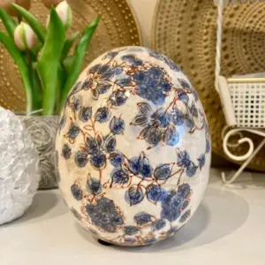 Keramik Deko-Ei mit blauen Blumen